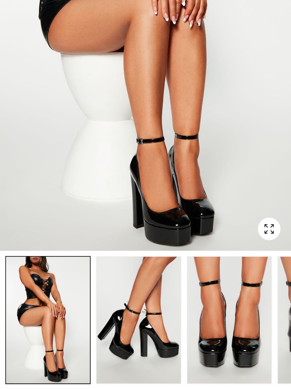 Black Patent Platform Ankle-Strap Heels
